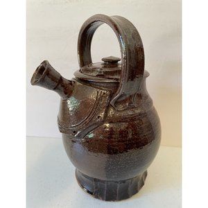Blaisdell pottery tea pot studio art brown chunky handmade signed stoneware jug